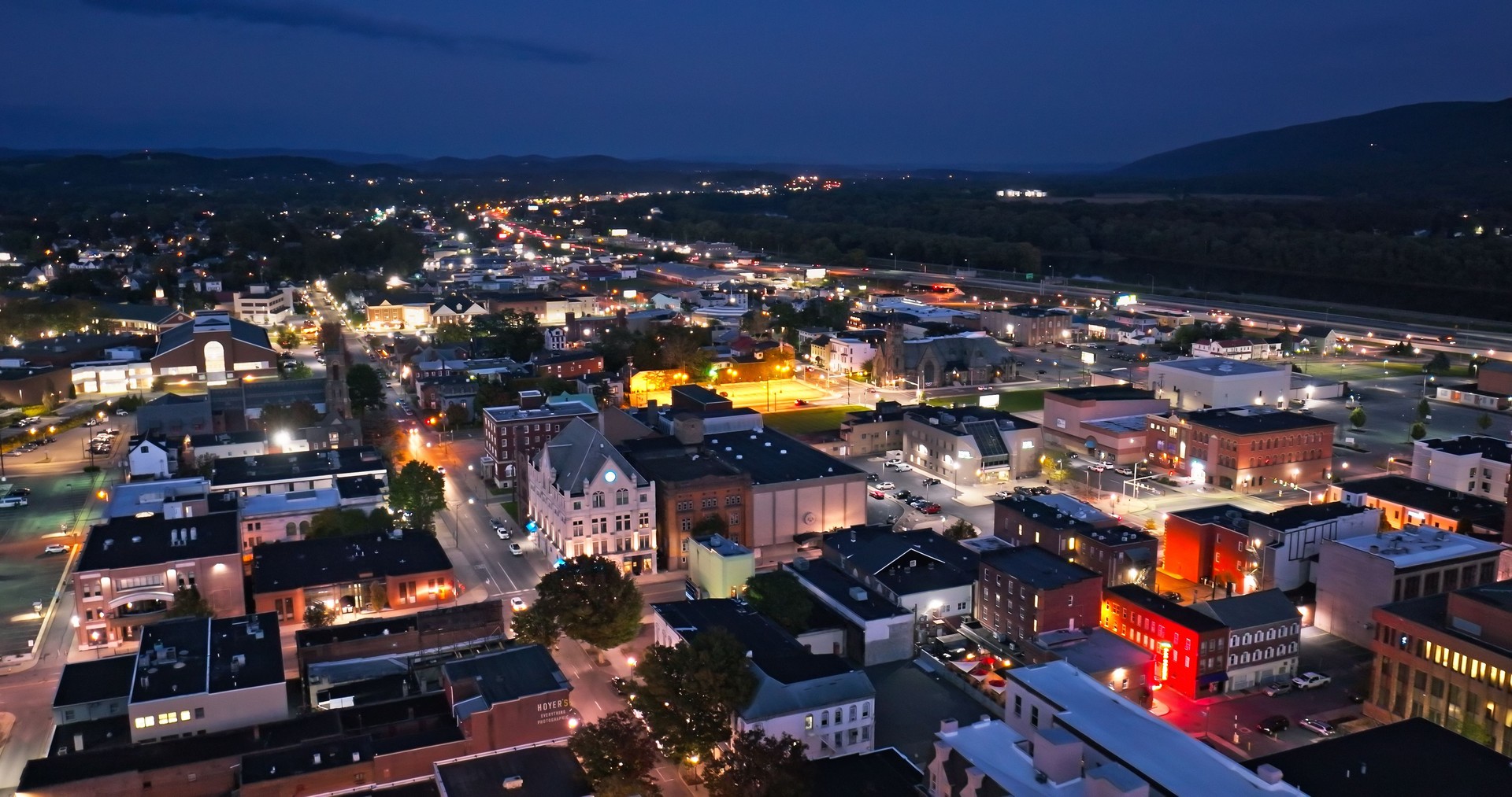 Williamport, PA at Night - Aerial